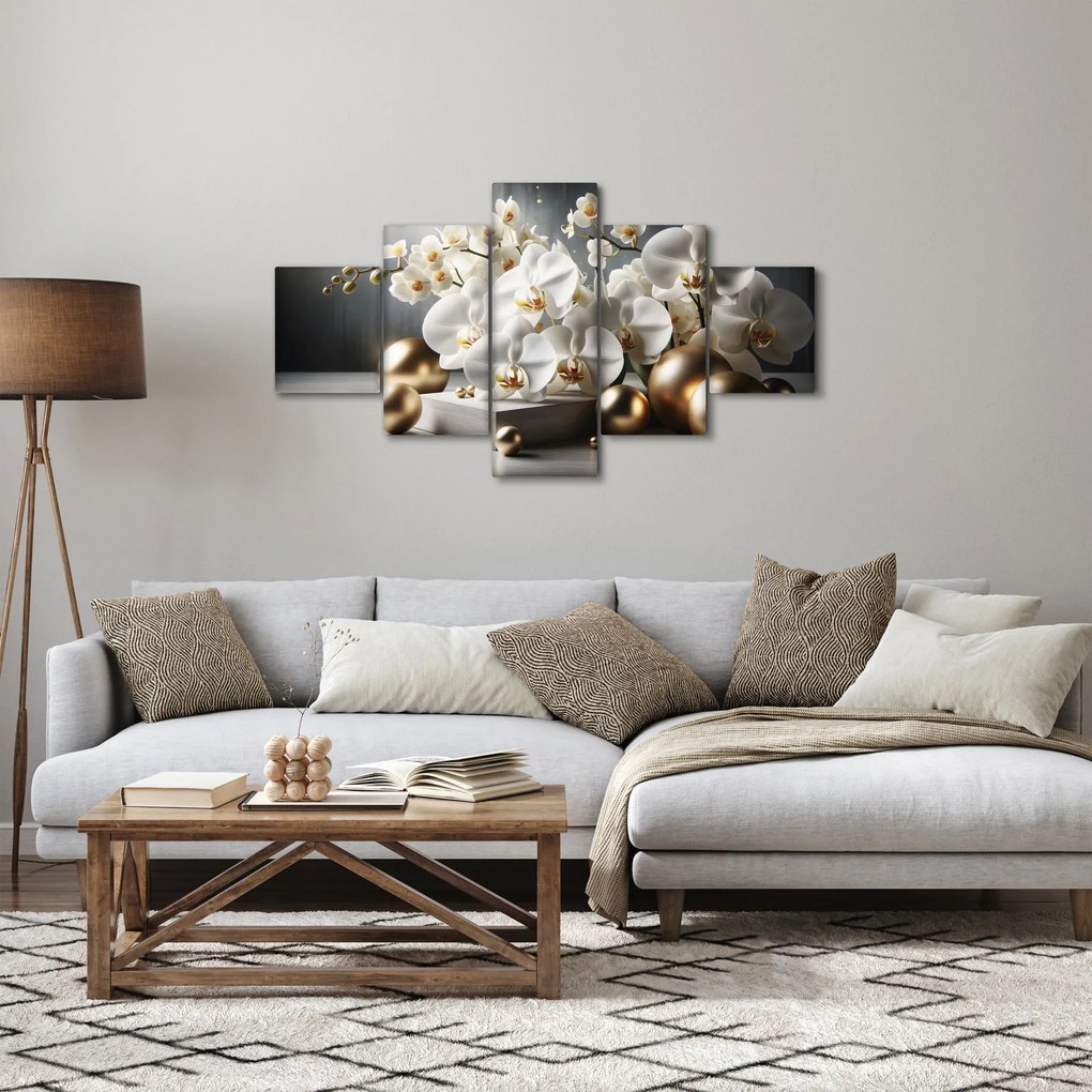 Obraz - Orchidea i złote kule (125x70 cm)