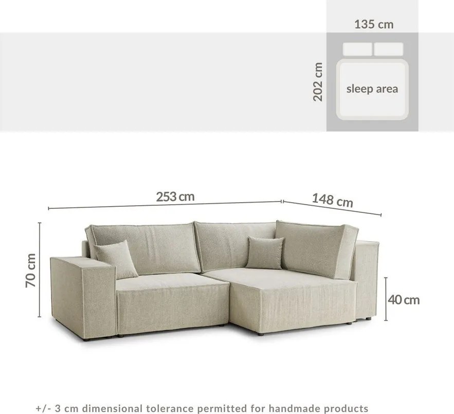 Szary rozkładany narożnik ze schowkiem z tkaniny szenilowej (prawostronny/w kształcie litery L) Tonga – Maison de Rêve