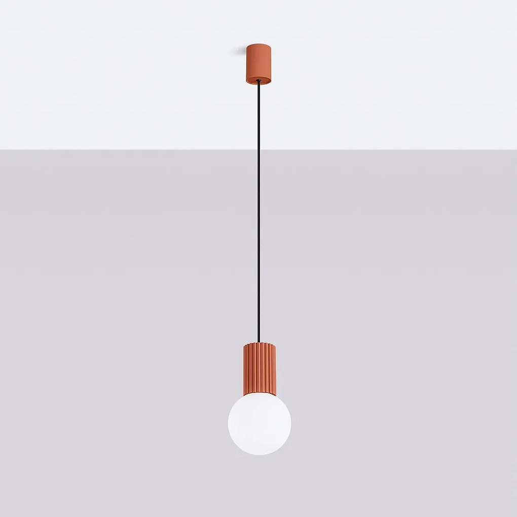 Lampa Wisząca Nowoczesny Halo, Aluminium/Szkło - 1 Źródło - L.12 X H.120 Cm - Ochra Czerwona