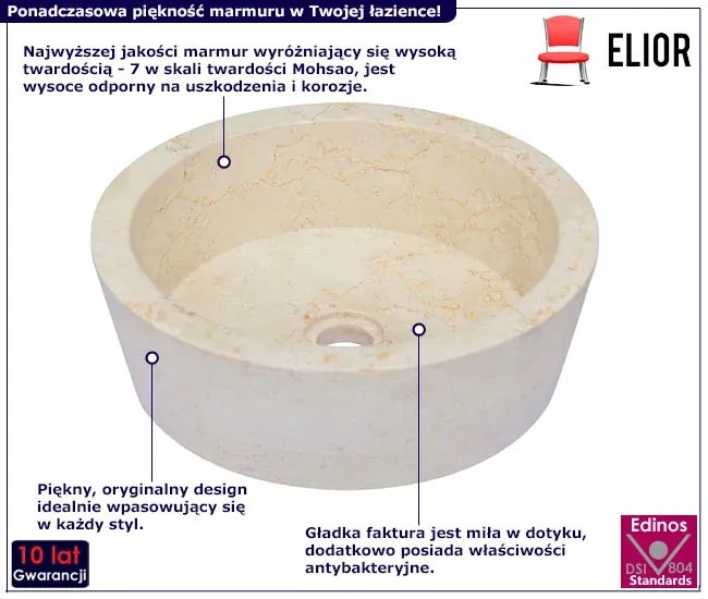 Kremowa marmurowa umywalka nablatowa - Dejkos