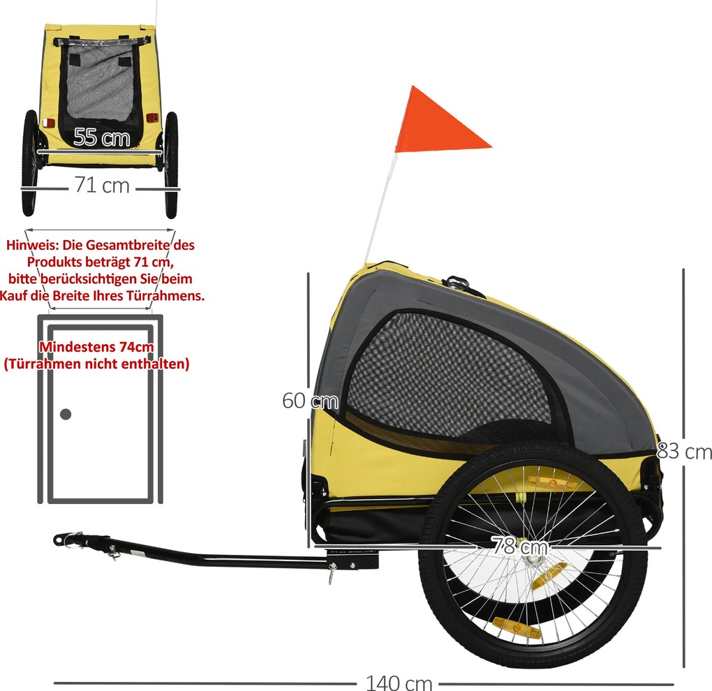 PawHut przyczepka dla psów, składany przyczepka rowerowa, przyczepka dla psów, Żółty