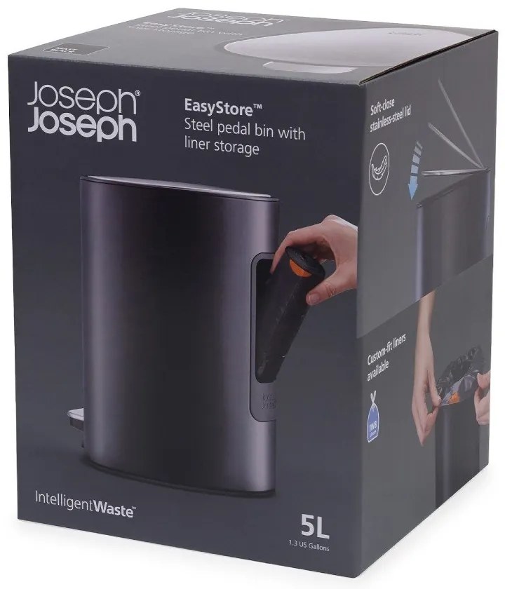 Stalowy kosz na śmieci z pedałem w kolorze matowej czerni 5 l EasyStore Luxe – Joseph Joseph