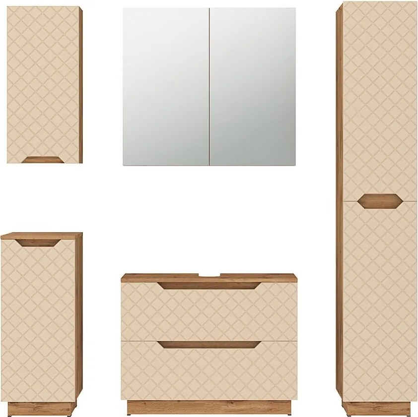 Zestaw mebli łazienkowych dąb/kaszmir ze strukturą płytek 79.6x32x62.1 lotta