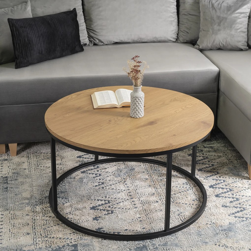 Stolik Kawowy LELLA MAX 80 cm Dąb Złoty/Czarny Nowoczesny Loft