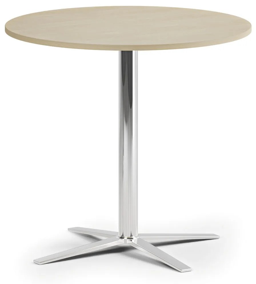 Stolik kawowy AURA, średnica 80 cm, chrom podstawa, brzoza