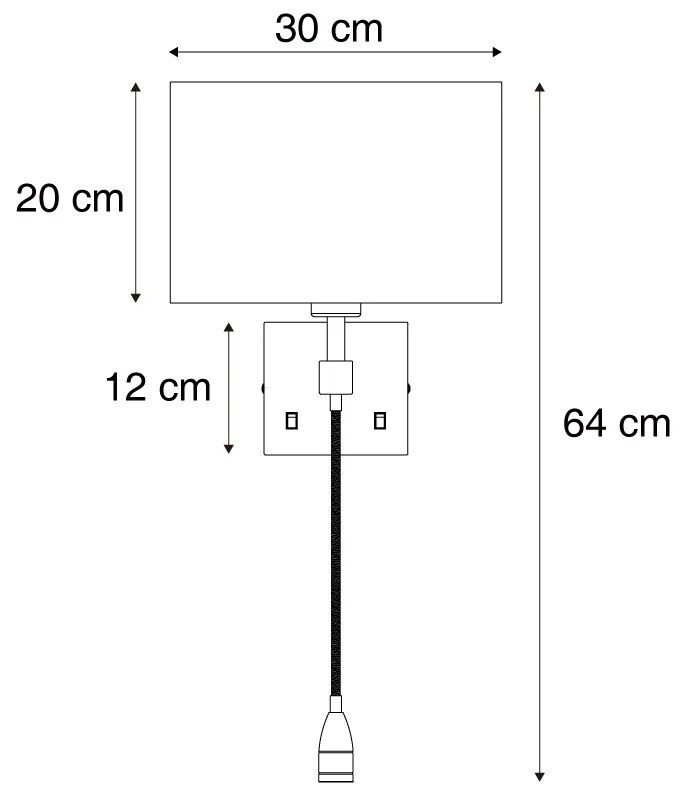 Nowoczesny Kinkiet / Lampa scienna w kolorze metalu z czarnym kloszem i ramieniem do czytania z LED - Bergamo Nowoczesny Oswietlenie wewnetrzne
