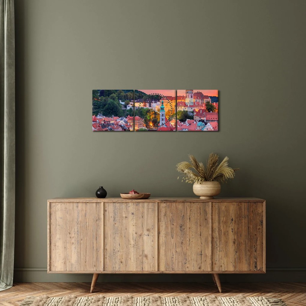 Obraz - Český Krumlov (z zegarem) (90x30 cm)