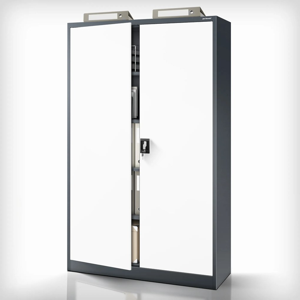 Szafa biurowa metalowa na akta antracytowo-biała JAN II, 1150 x 1850 x 400 mm