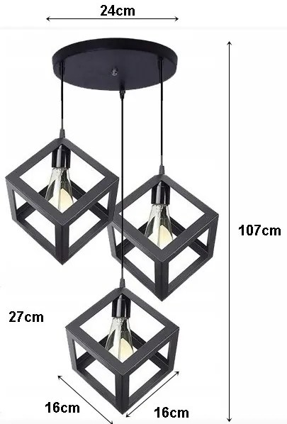 Lampa sufitowa metalowa loft sześcian wisząca AT14-3SZ-Black