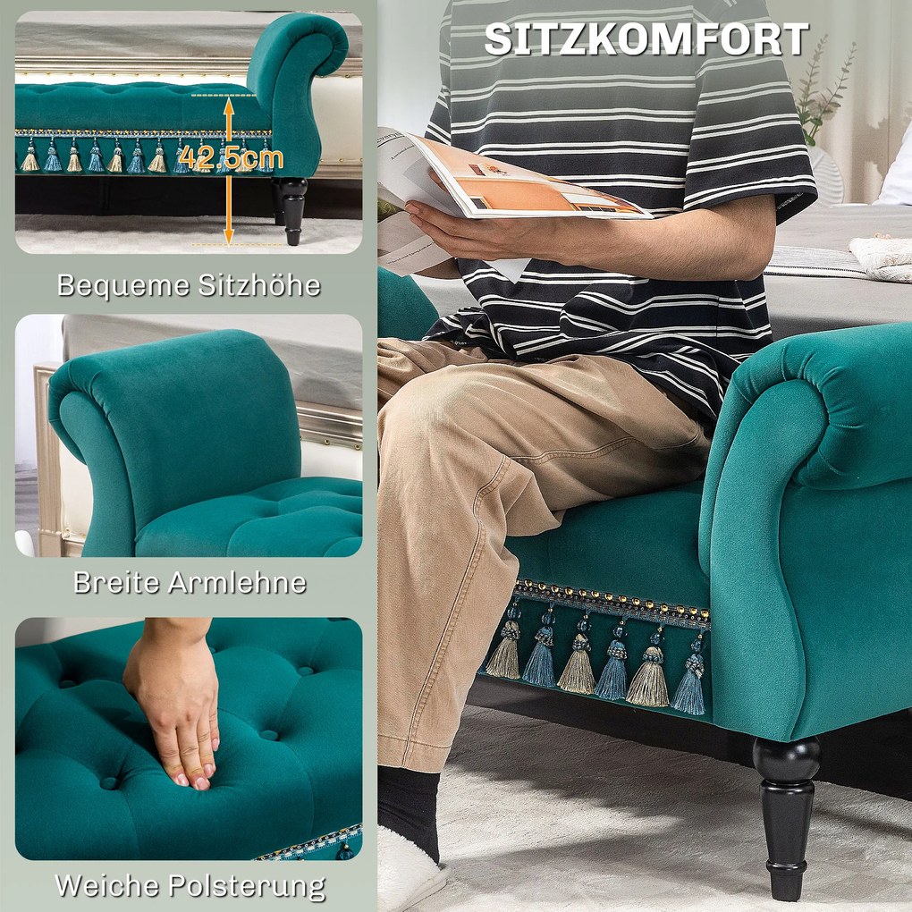 HOMCOM Tapicerowana ławka, Ławka w stylu vintage, do 150 kg, 117x40x58 cm, Zielony