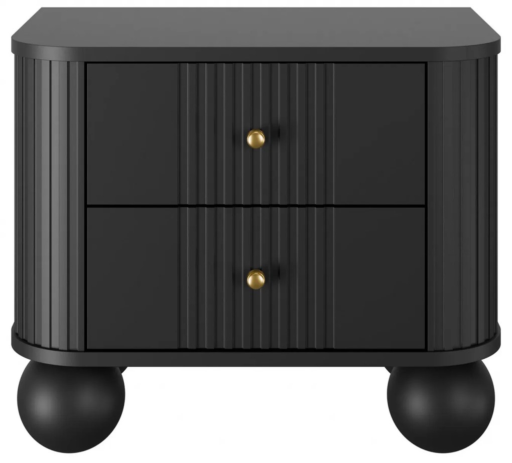 Zestaw szafek nocnych Vesper 56 cm - czarny / złote uchwyty / nogi kule