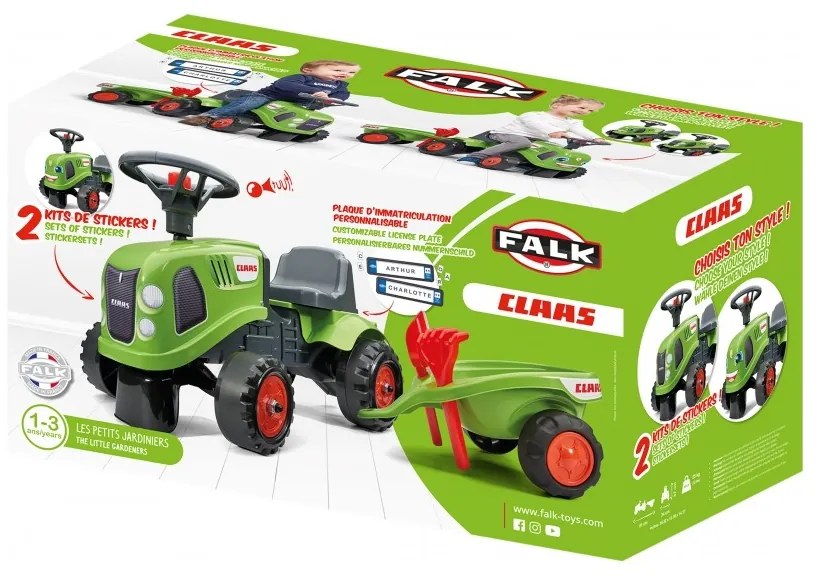 Falk traktorek baby claas zielony z przyczepką + akc. od 1 roku