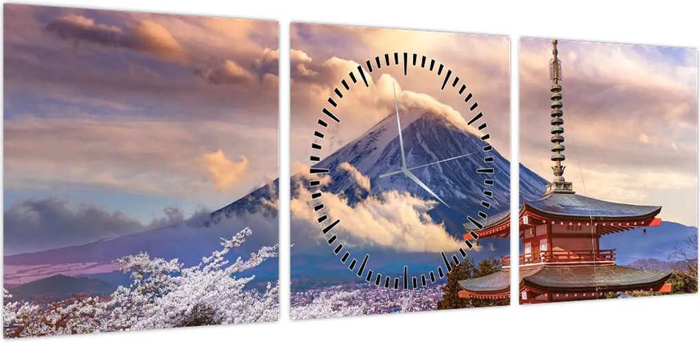 Obraz - Góra Fuji (z zegarem) (90x30 cm)