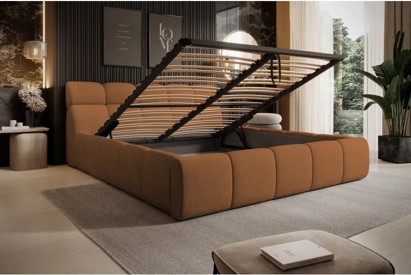 Łóżko GIULIA tapicerowane z pojemnikiem na pościel kolor Pomarańczowy WERSAL