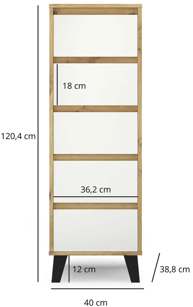 Wysoka komoda na nóżkach z 5 szufladami dąb artisan + biały M0-S86
