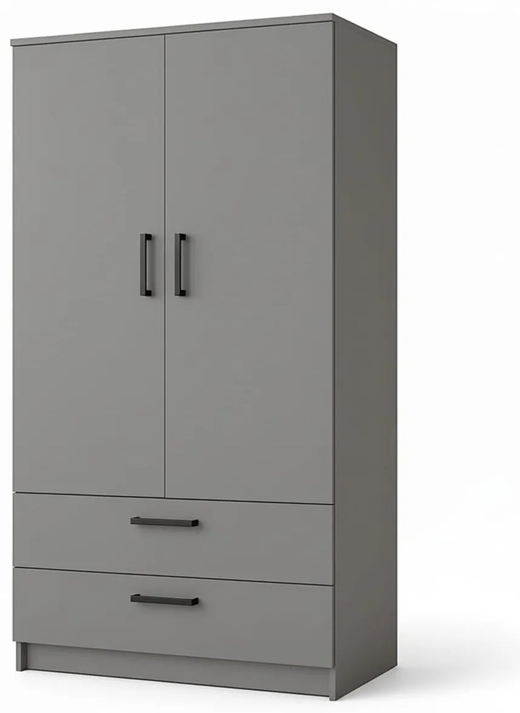 Dwudrzwiowa szafa Tress - drzwi uchylne z szufladami w kolorze szarym