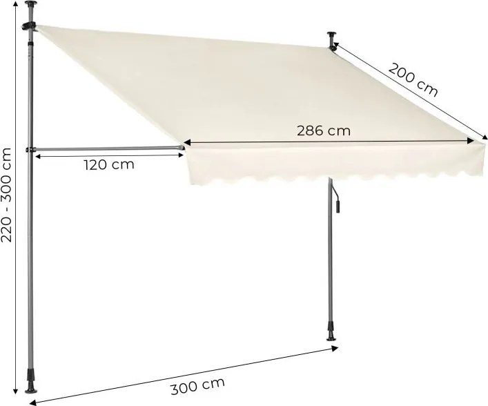 Markiza przeciwsłoneczna regulowana AW-016 na taras, balkon, beżowa, 300x120 cm