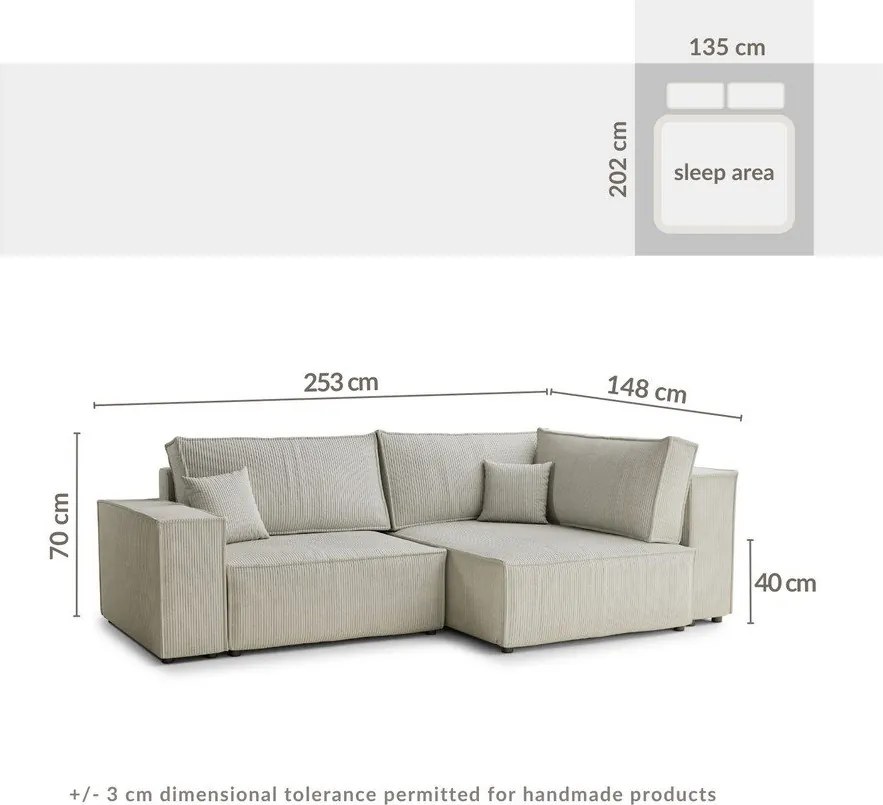 Fioletowy sztruksowy rozkładany/ze schowkiem narożnik (prawostronny/w kształcie litery L) Tonga – Maison de Rêve