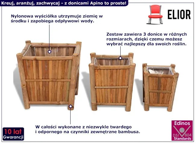 Zestaw trzech bambusowych donic ogrodowych - Semir