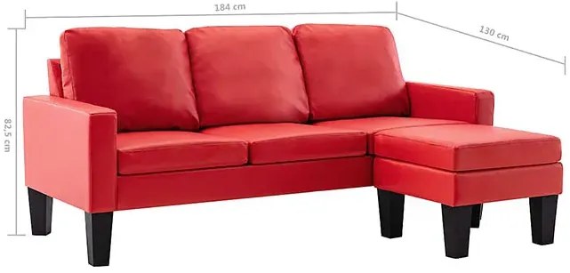 3-osobowa sofa z ekoskóry z podnóżkiem czerwona - Lencor 4Q