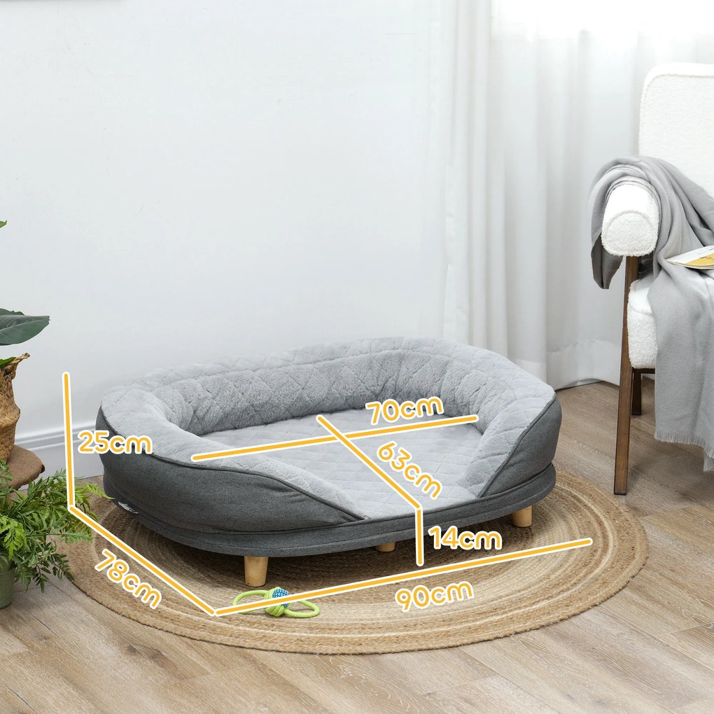 PawHut Łóżko dla Psa do 25 kg, Zdejmowany Pokrowiec, Antypoślizgowe Nogi, 90 x 78 x 25 cm, Szare