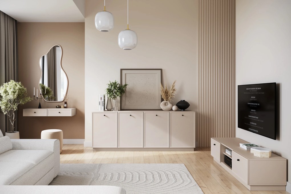 Komoda czterodrzwiowa Lorini 200 cm - kaszmir / czarne uchwyty