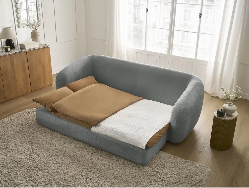 Ciemnoszara rozkładana sofa z tkaniny szenilowej 228 cm Neyo – Bobochic Paris