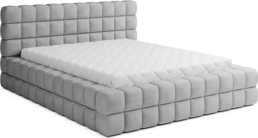 Szare tapicerowane łóżko dwuosobowe ze schowkiem ze stelażem 140x200 cm Dizzle – ELTAP