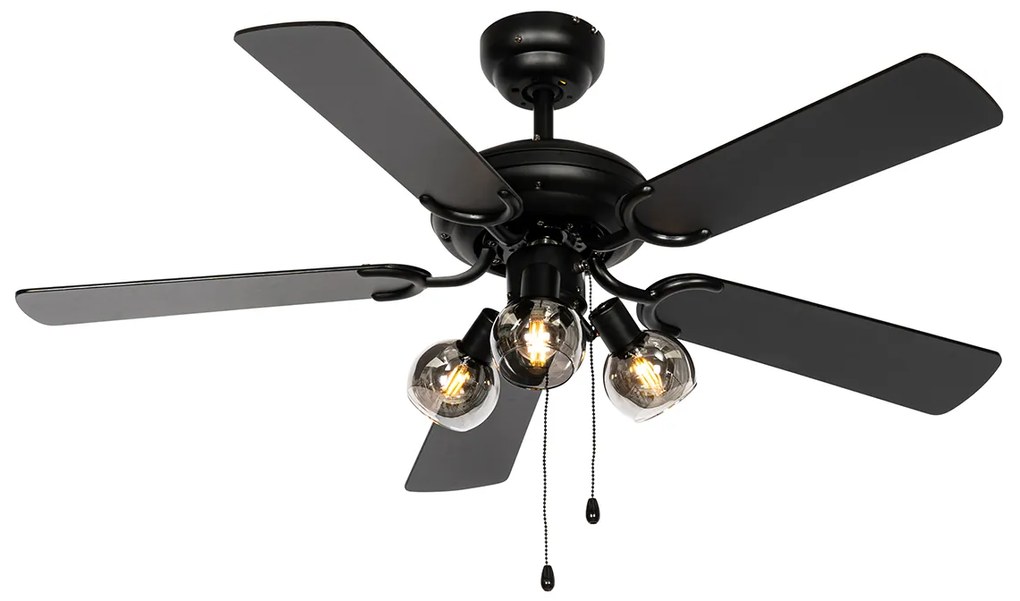 Wentylator sufitowy czarny z drewnem i włącznikiem ciągłym 3-światła - Mistral Vidro