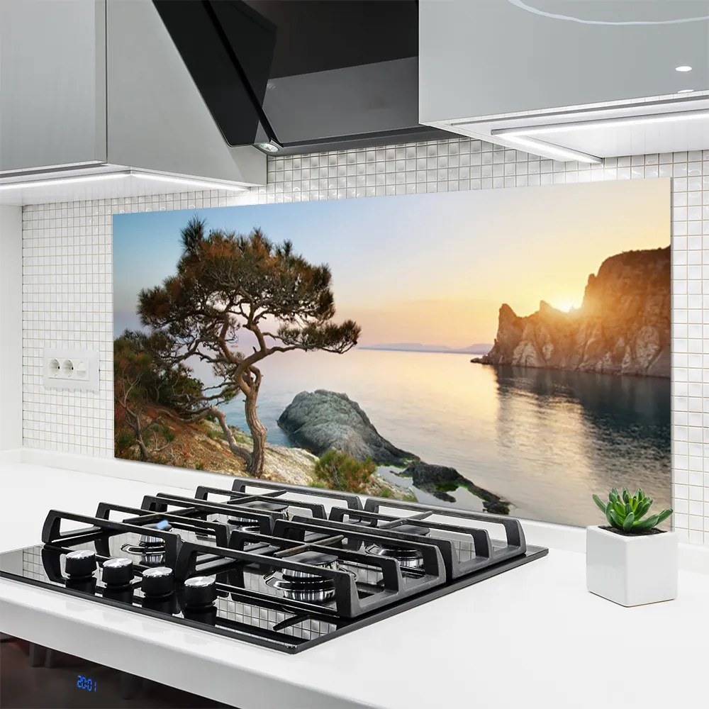 Panel Szklany Pejzaż z Drzewem nad Wodą