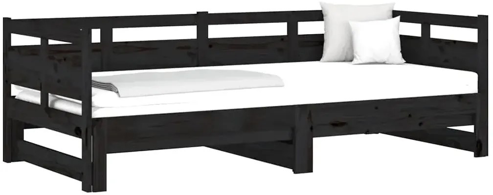 Czarne drewniane rozsuwane łóżko 2x(80x200) cm C2-W91