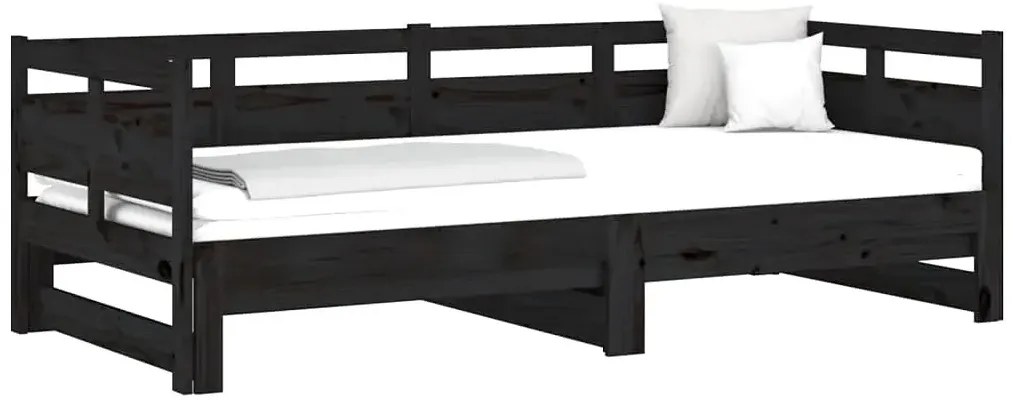 Czarne drewniane rozsuwane łóżko 2x(80x200) cm - Givefi 3X