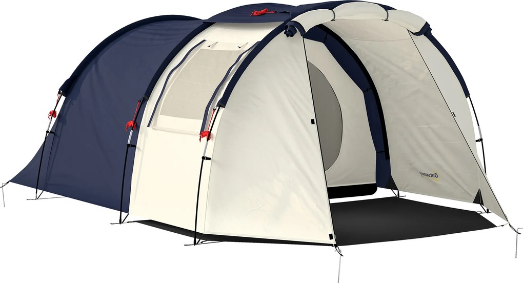Outsunny Namiot tunelowy 4-osobowy, namiot rodzinny z sypialnią i salonem, okna, mata podłogowa, 3000 mm słupa wody | Aosom PL