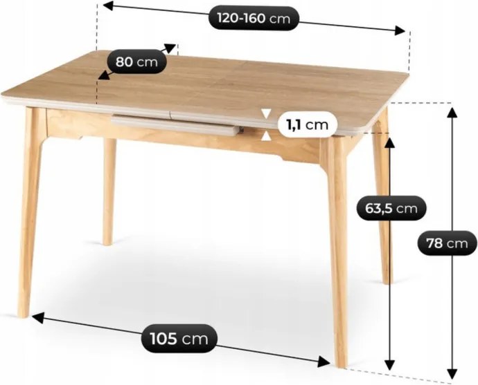 Stół Rozkładany Prostokątny SAMER 120-160 cm Ceramiczny Dąb Nowoczesny