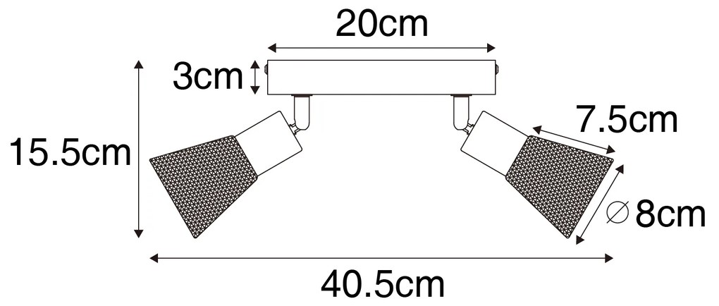 Industrialny reflektor czarny z drewnem 2-światła - Kristina