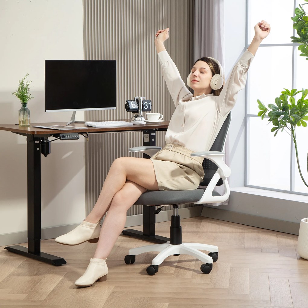 HOMCOM Oddychające krzesło biurowe z siatki, ergonomiczne krzesło obrotowe z podnoszonymi podłokietnikami i wsparciem lędźwiowym, szare | Aosom PL