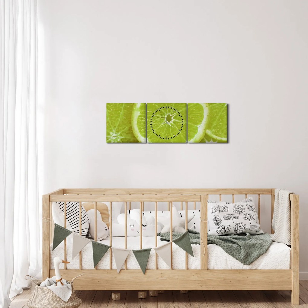 Obraz - pokrojone cytryny (z zegarem) (90x30 cm)