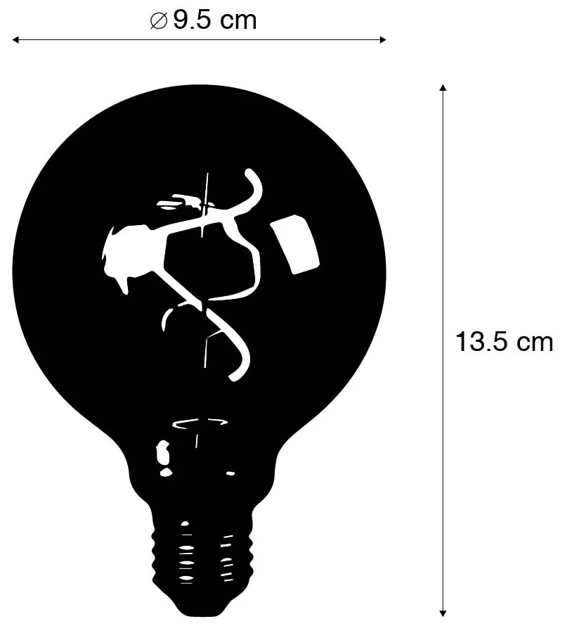 Zestaw 5 żarówek LED E27 o przyciemnianym świetle, spiralny filament G95 dymiony 3W 95lm 1800K