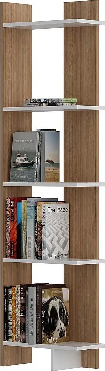 Nowoczesny regał na książki – 45 x 170 x 22 cm – Teak i biel – Płyta wiórowa