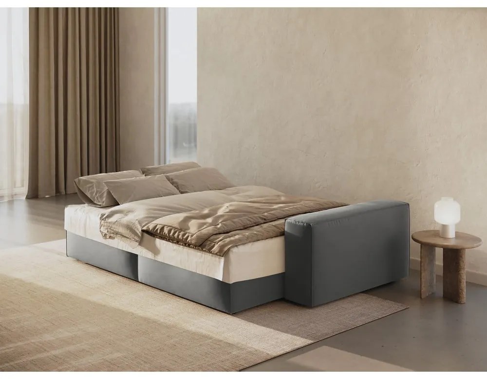 Jasnoszara aksamitna rozkładana/ze schowkiem sofa 247 cm Jodie – Micadoni