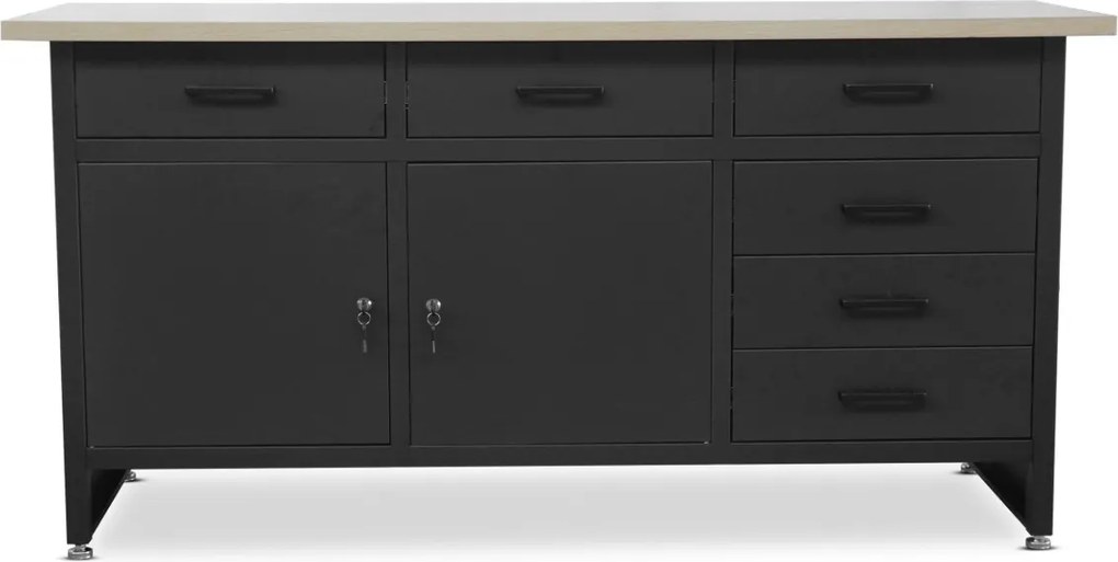 Duży stół warsztatowy z szafkami i szufladami Henry czarny