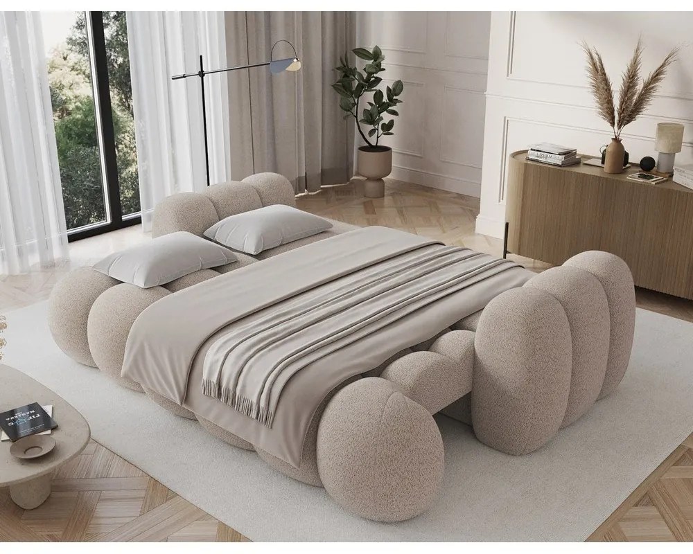 Beżowa rozkładana sofa z materiału bouclé 256 cm Cotonn – ELTAP