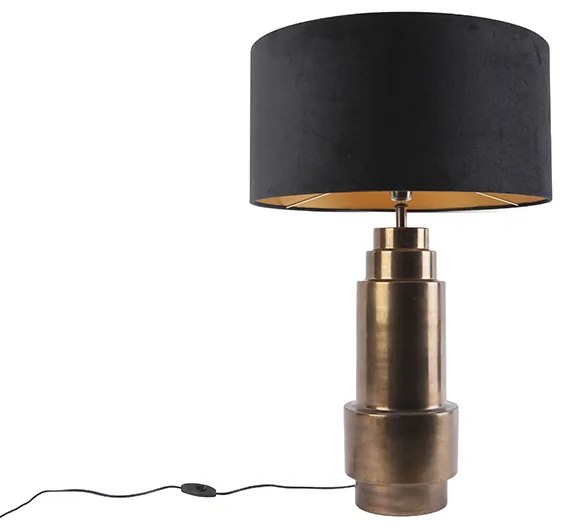 Lampa stołowa w stylu art deco z abażurem z aksamitu w kolorze brązu, czarna z elementami złota, 50 cm - Bruut