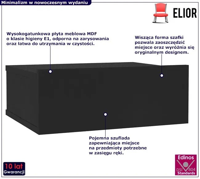 Czarna wisząca szafka nocna z szufladą Dayton 5X