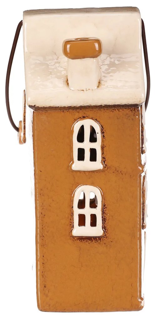 Świecznik Domek z uchwytem brązowy, ceramika, 13 x 10 x 37 cm