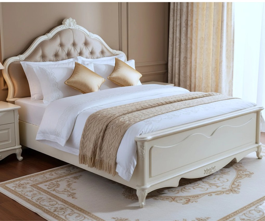 Łóżko glamour pikowany zagłówek z kryształkami, rozmiar materaca 160x200 cm. Łóżko francuskie z tapicerowanym zagłówkiem. Meble w stylu francuskim La Perle.