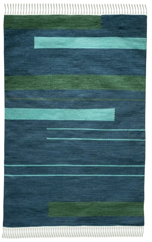 Ciemnoniebieski dwustronny zewnętrzny dywan z tworzywa z recyklingu Green Decore Marlin, 90x150 cm