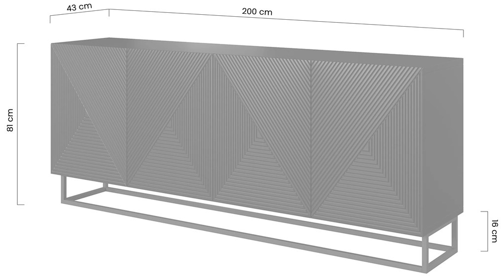 Komoda Asha 200 cm z metalowym stelażem - biały mat