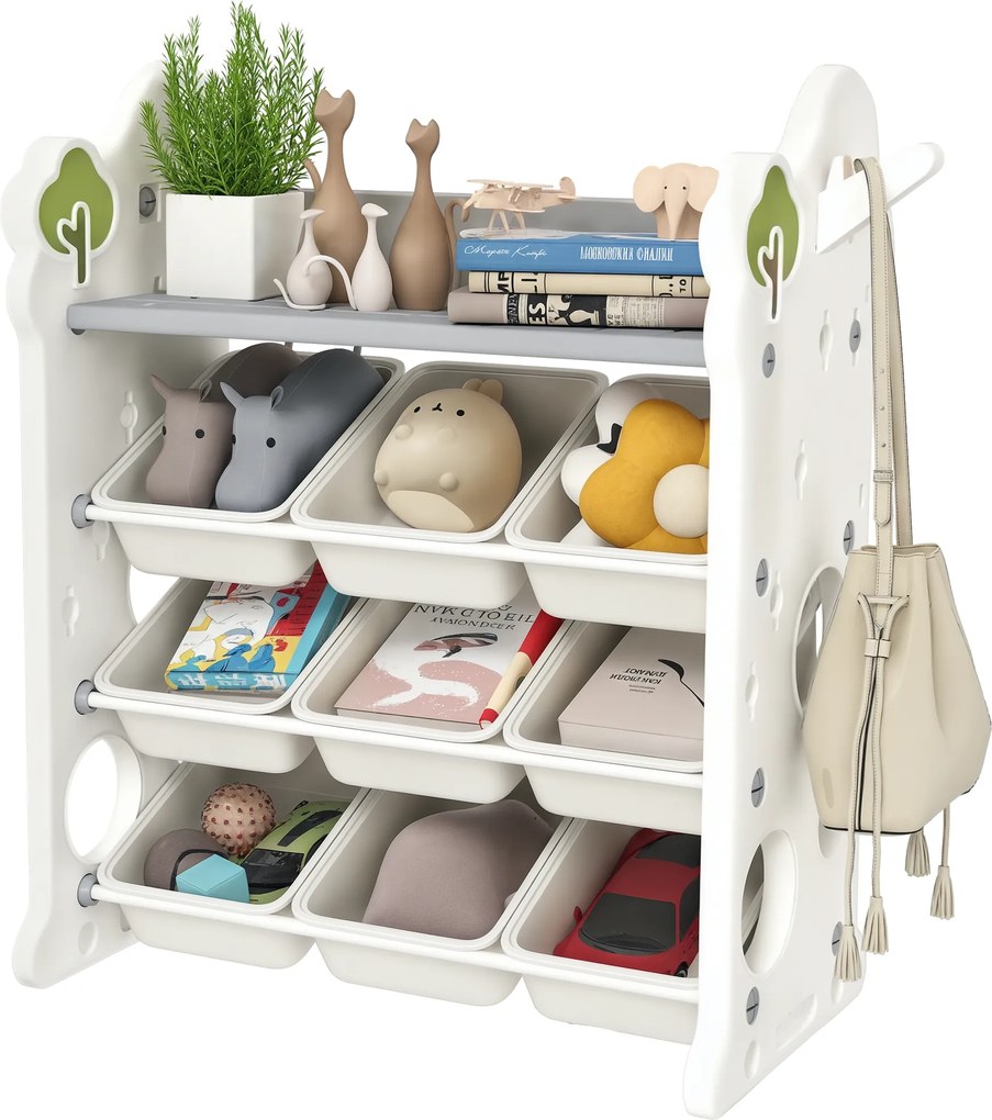 AIYAPLAY Regał dziecięcy na zabawki i książki z 9 pojemnikami, do pokoju dziecięcego, przedszkola, plastikowy, kolor kremowy