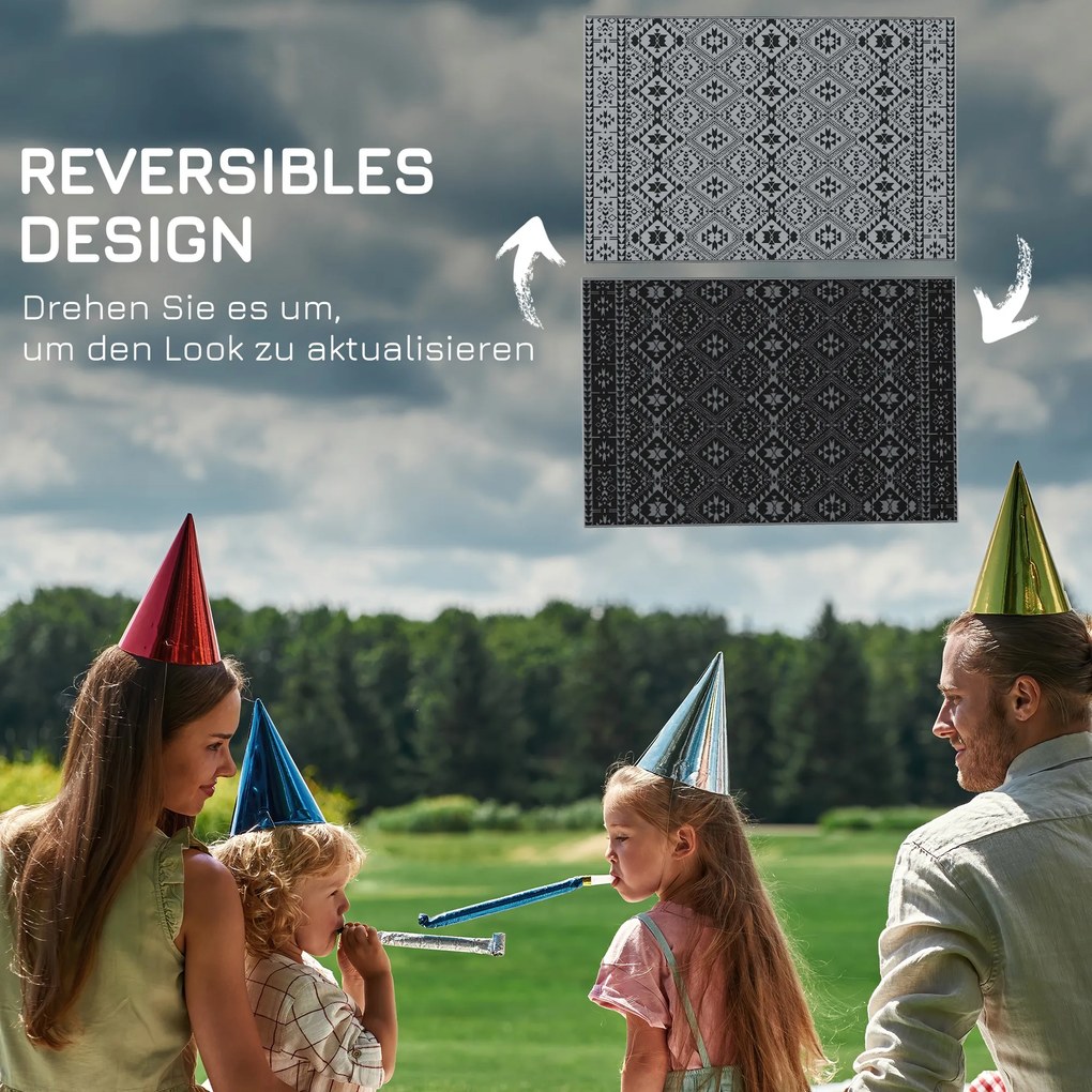 Outsunny Dywan zewnętrzny odwracalny, wodoodporny, geometryczny, 182x274cm, Czarny/Szary